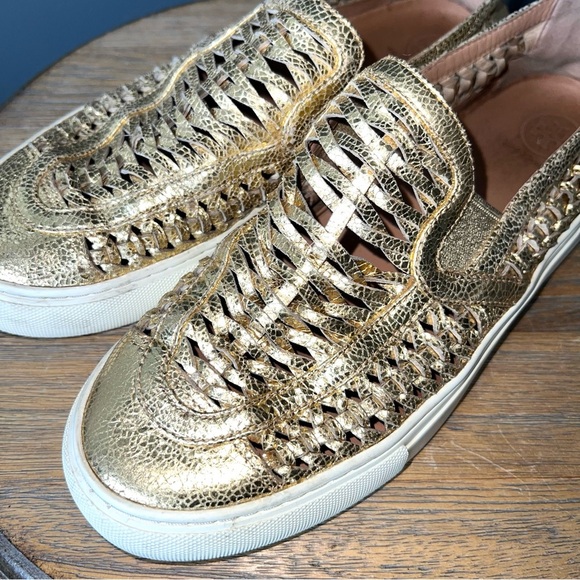Tory Burch Gold Metallic Hurache II Sneakers - Picture 2 of 9